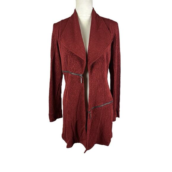eva varro Jackets & Blazers - Eva Varro Barcelona Red Textured Knit Open Lapel Jacket Long Sleeve Size Medium